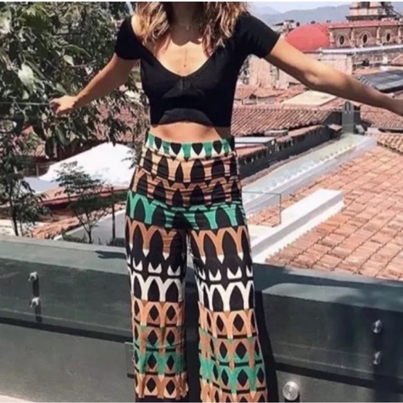 ZARA HIGH WAIST PRINT LOOSE-FIT PANTS - Picture 10 of 11